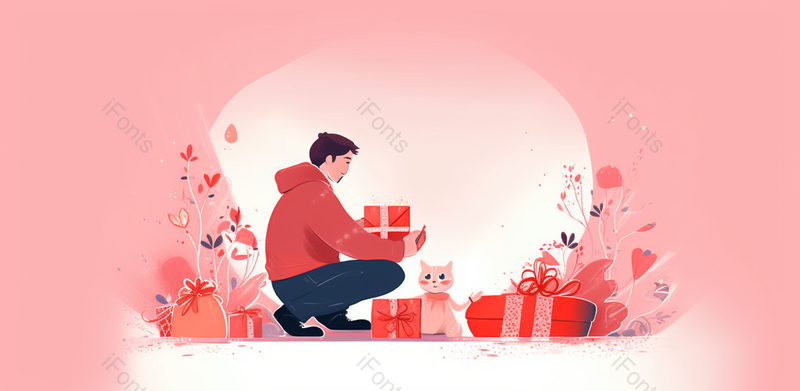 红衣男生礼物粉色插画温情时刻节日活动展板设计展板背景,插画/手绘图,插画/手绘图库,插画/手绘图下载,插画/手绘